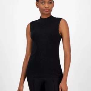 Women's Shimmer Mock-Neck Sleeveless Top