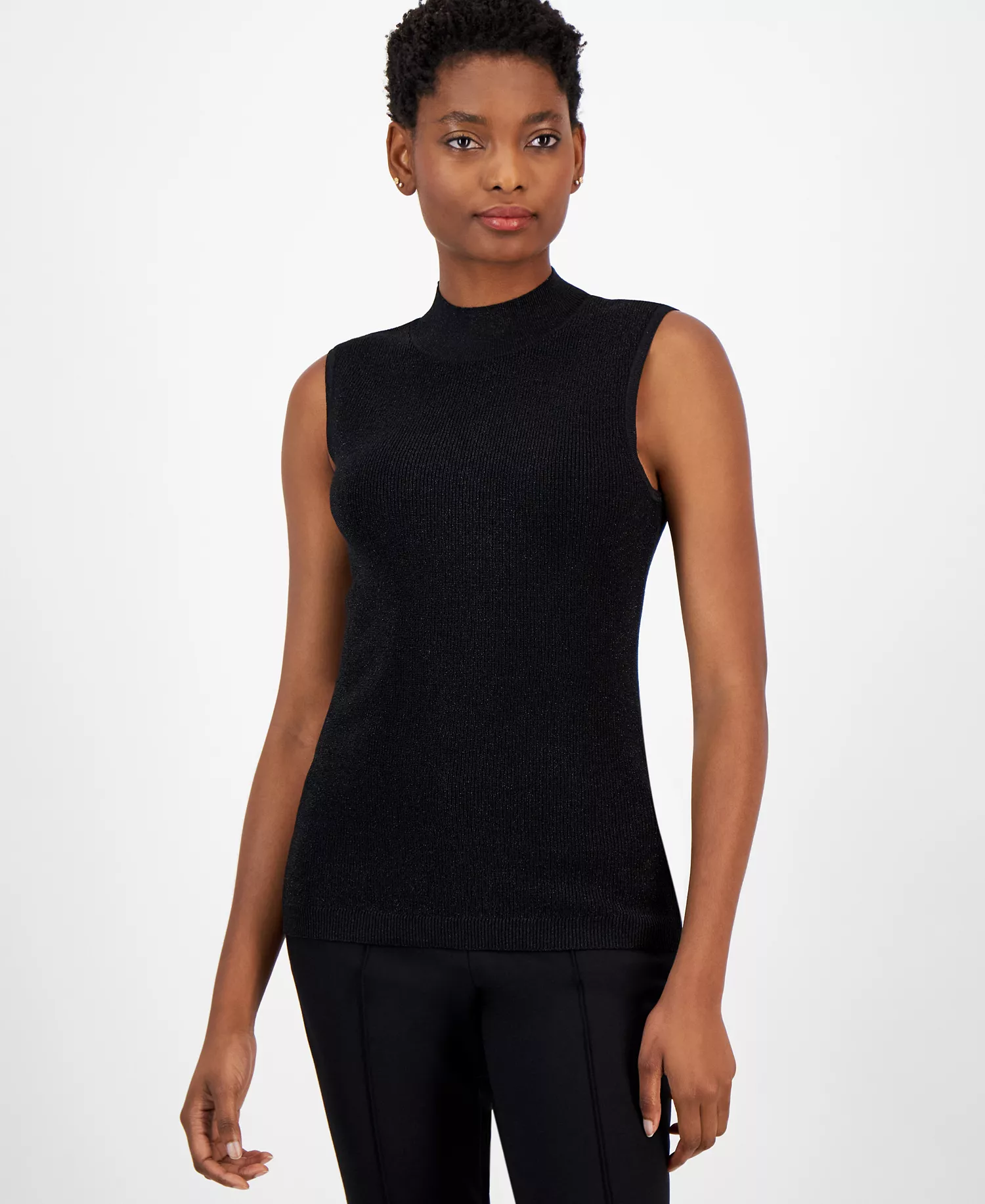mni-0009aa9e7a4daf199987ee4beb79b441 Women's Shimmer Mock-Neck Sleeveless Top