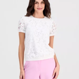 Petite Lace-Front Crewneck Sweater
