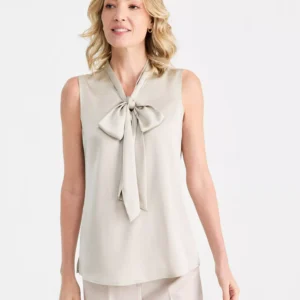 Women's Tie-Neck Hammered-Satin Top