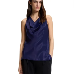 BOSS by Women's Satin Draped Neckline Sleeveless Top