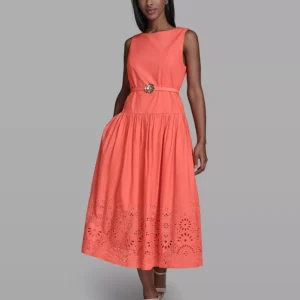 Women's Embroidered Drop Waist Midi Dress