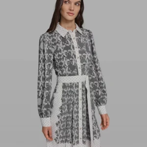 Women's Lace Print Collared Shirt Dress