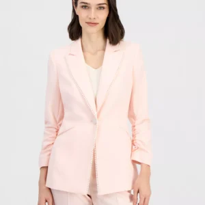 Women's Faux-Pearl-Trim Ruched-Sleeve Blazer