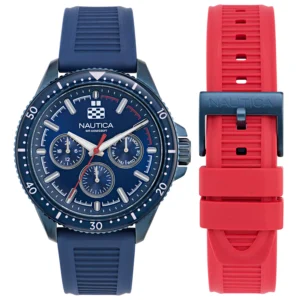 Men's Analog Blue Silicone Watch Set, 46mm