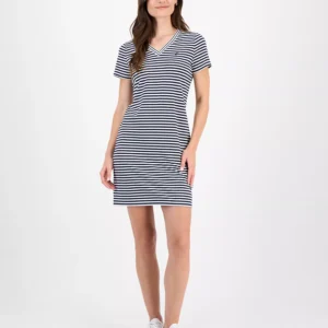 Nautica Women's Striped V-Neck T-Shirt Dress