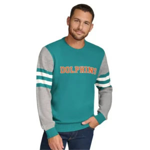 Men's Aqua/Heather Gray Miami Dolphins Acrylic Crewneck Pullover Sweatshirt