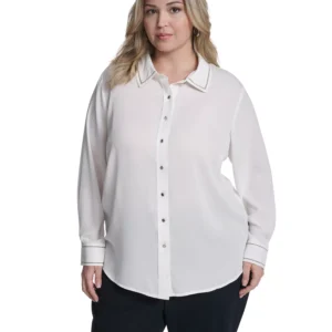 Plus Size Long-Sleeve Button-Down Top