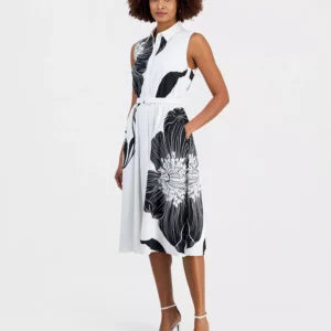 Women's Sleeveless Belted Fit & Flare Dress