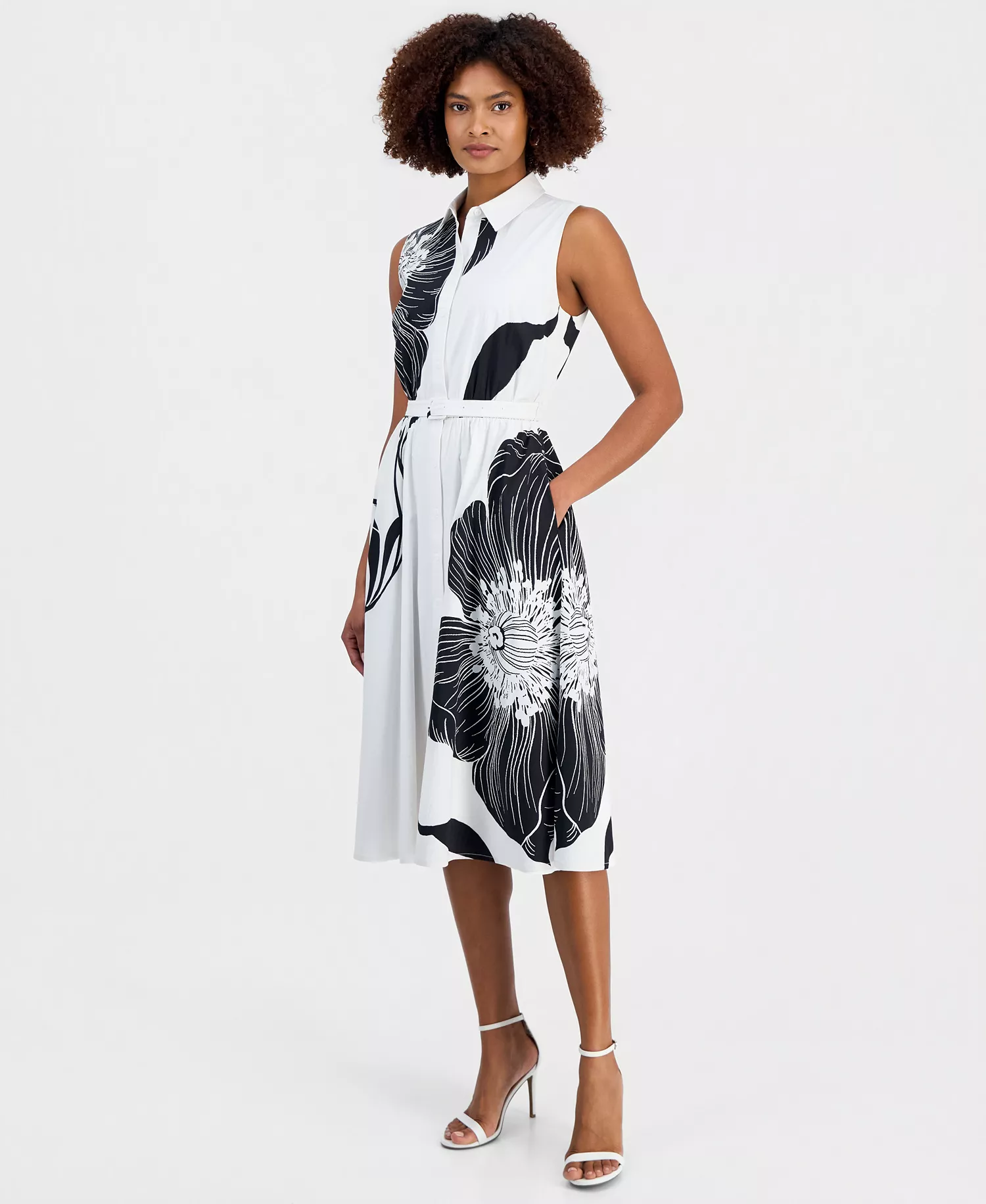 mni-08e718686c7d0e2a29d094752d59c3eb Women's Sleeveless Belted Fit & Flare Dress