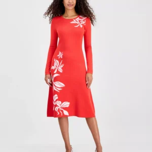 Women's Jacquard Florals Fit & Flare Sweaterdress