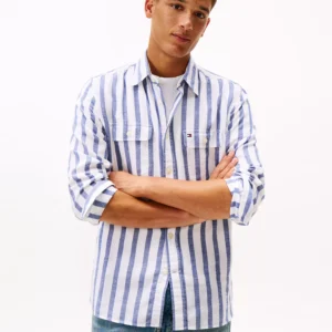 Men's Twill Linen-Blend Striped Relaxed Fit Shirt
