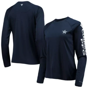 Women's Navy and White Dallas Cowboys Tidal Omni-Shade Raglan Long Sleeve T-shirt