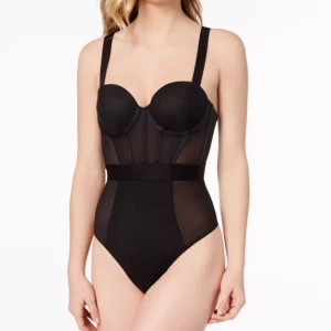 Women's Sheers Strapless Mesh-Panel Thong Bodysuit DK6008