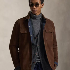 Men's Reversible Suede-Taffeta Shirt Jacket