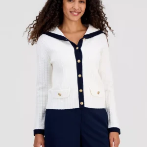 Women's Sailor-Collar Tipped Cardigan