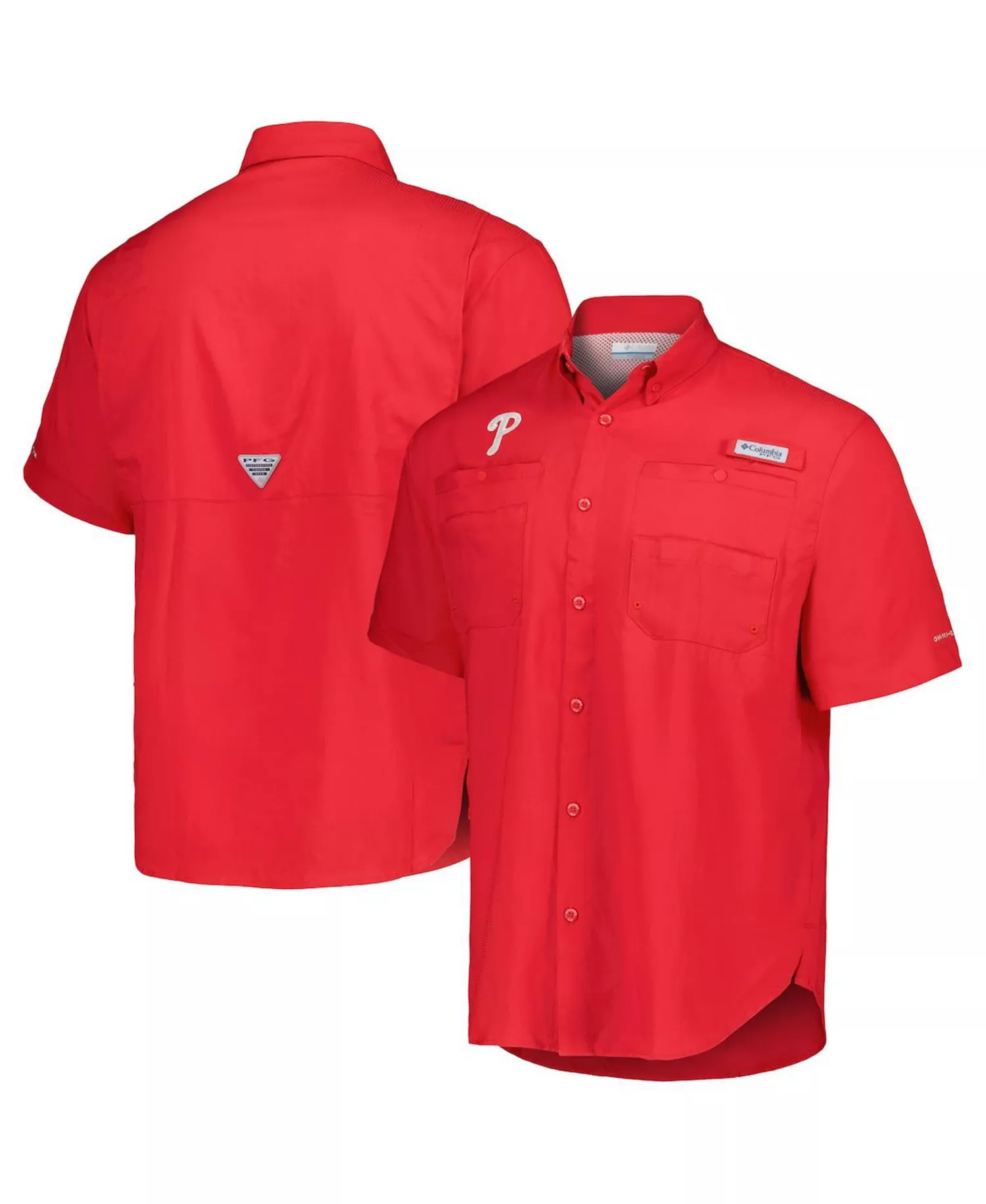 mni-0b04c4c92dfcf921ba9408130d02bfbc Men's Red Philadelphia Phillies Tamiami Omni-Shade Button-Down Shirt