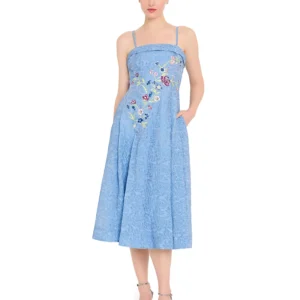 Women's Zipper Floral Embroidered Midi Dress