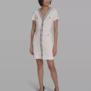 Women's V-Neck Tweed Sheath Dress