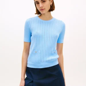 Women's Pointelle Ribbed Short-Sleeve Sweater