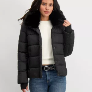 Women's Faux-Fur-Collar Hooded Puffer Coat