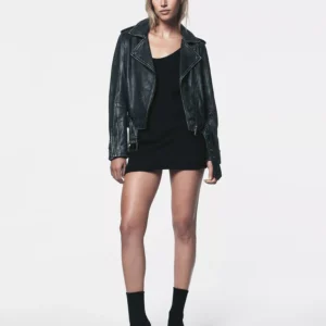 Women's Leather Asymmetrical Zip-Closure Moto Jacket