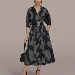 Women's Spread Collar Midi Shirt Dress