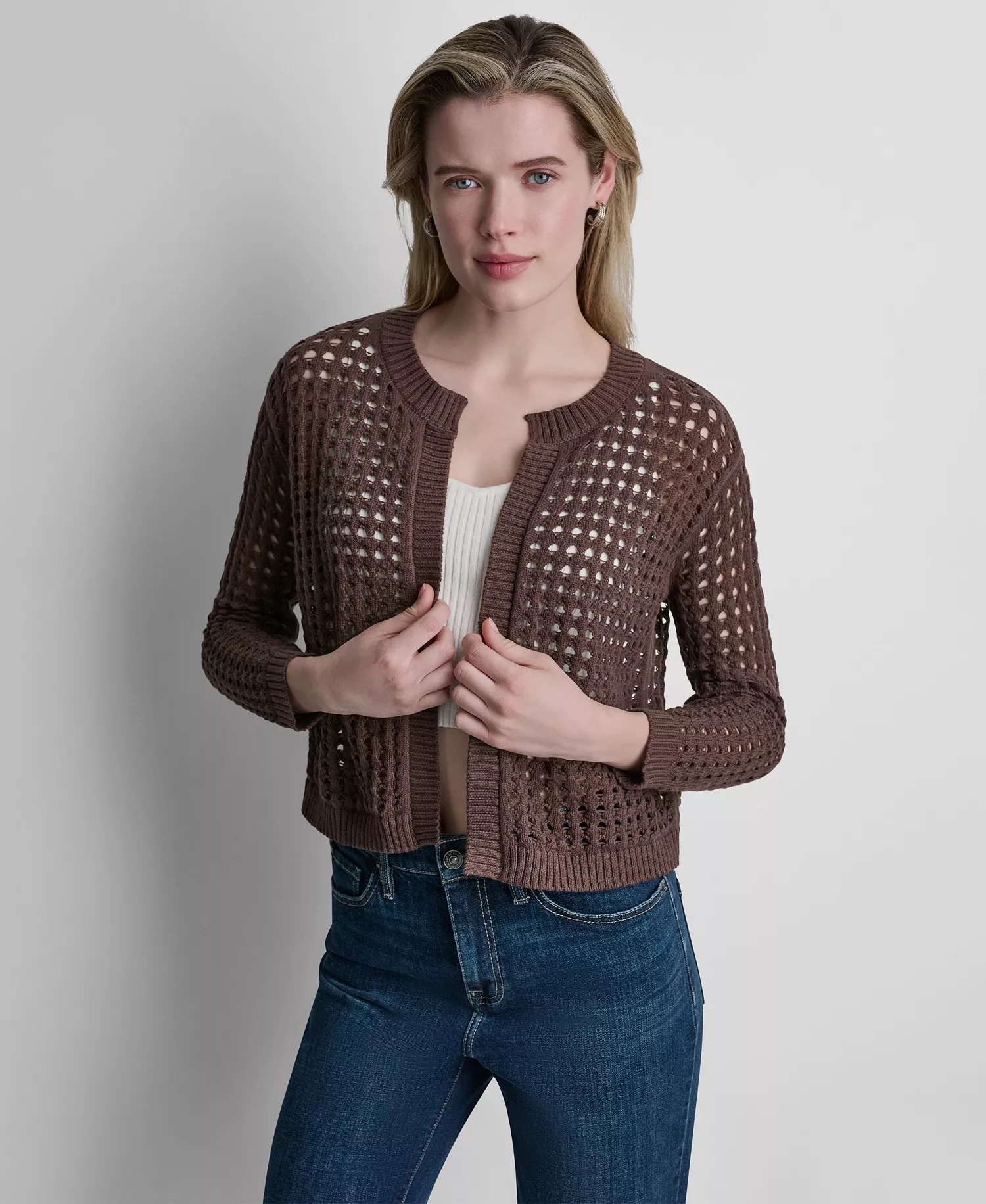mni-0d81e674906150f5d8abe1f75d045582 Women's Open-Stitch Drop-Shoulder Cardigan Sweater — изображение 6