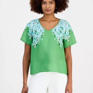 Women's Floral V-Neck Short-Sleeve Top