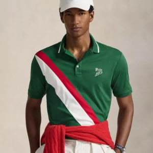Men's Striped Piecing Short-Sleeve Polo Shirt