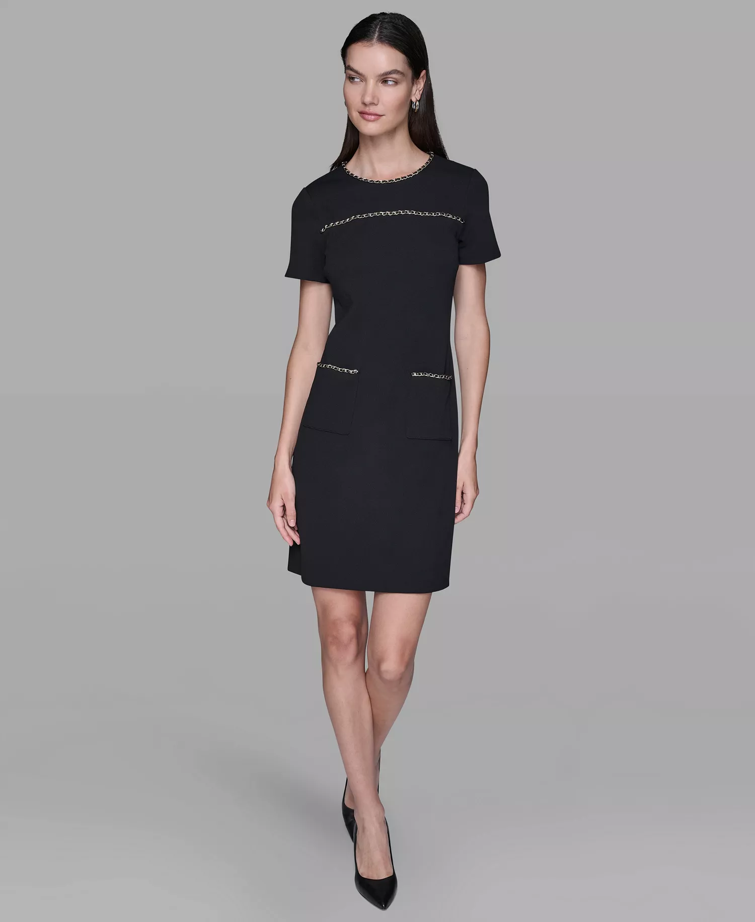 mni-0e68104cdd6cc53a2b40eb30b83d4f8b Women's Crew Neck Chain Detail Shift Dress — изображение 3