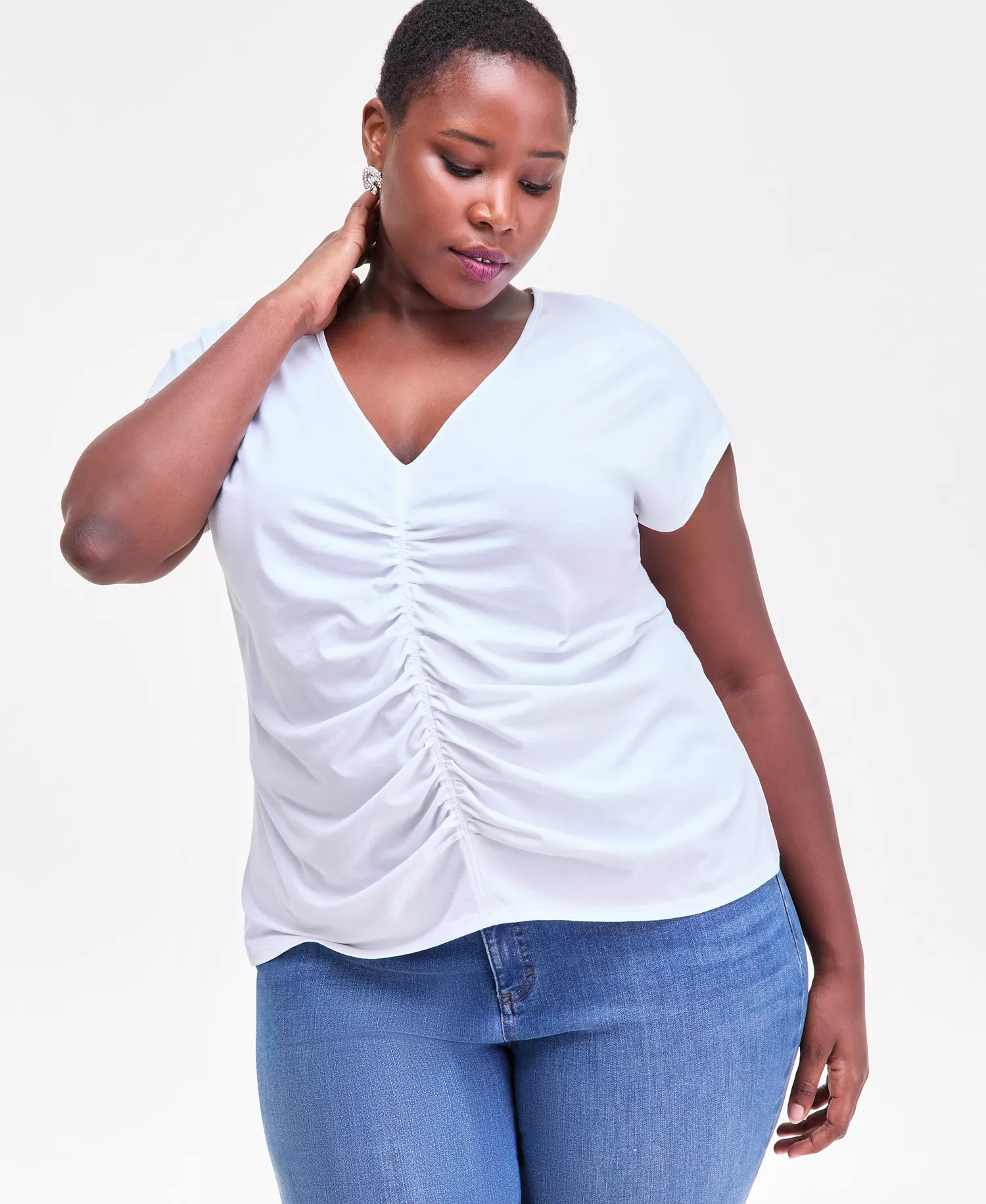 mni-0ec9e22a141dd6437274c5ccba76980f Plus Size Cotton Ruched Top, Macy's Exclusive