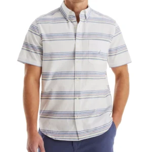 Men's Short Sleeve Button-Down Striped Oxford Shirt