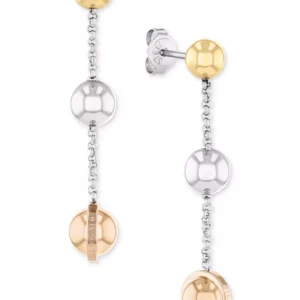 Two-Tone Stainless Steel Metallic Orb Linear Drop Earrings