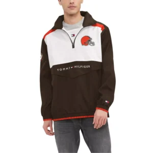 Men's Brown, White Cleveland Browns Carter Half-Zip Hooded Top