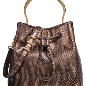 Lawrence Metallic Snake Top Handle Bucket Bag