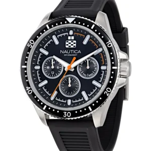 Men's Analog Black Silicone Watch, 46mm