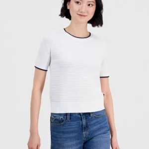 Jeans Women's Cotton Roll-Neck Raised-Stripe Sweater