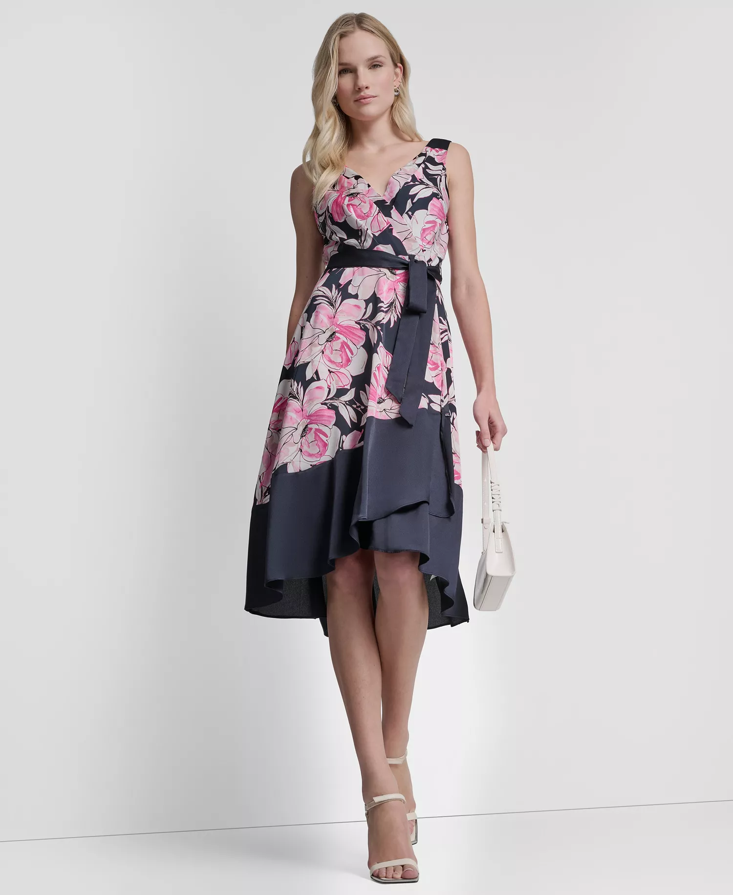 mni-11500e5042d8319bbab3e8254f7548e8 Women's Surplice Neck Asymmetrical Hem Dress