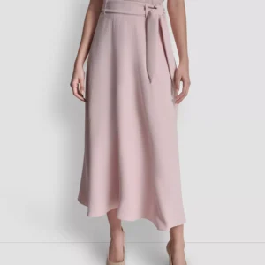 Women's V-Neck Sweater and Maxi Skirt with Bow Tie