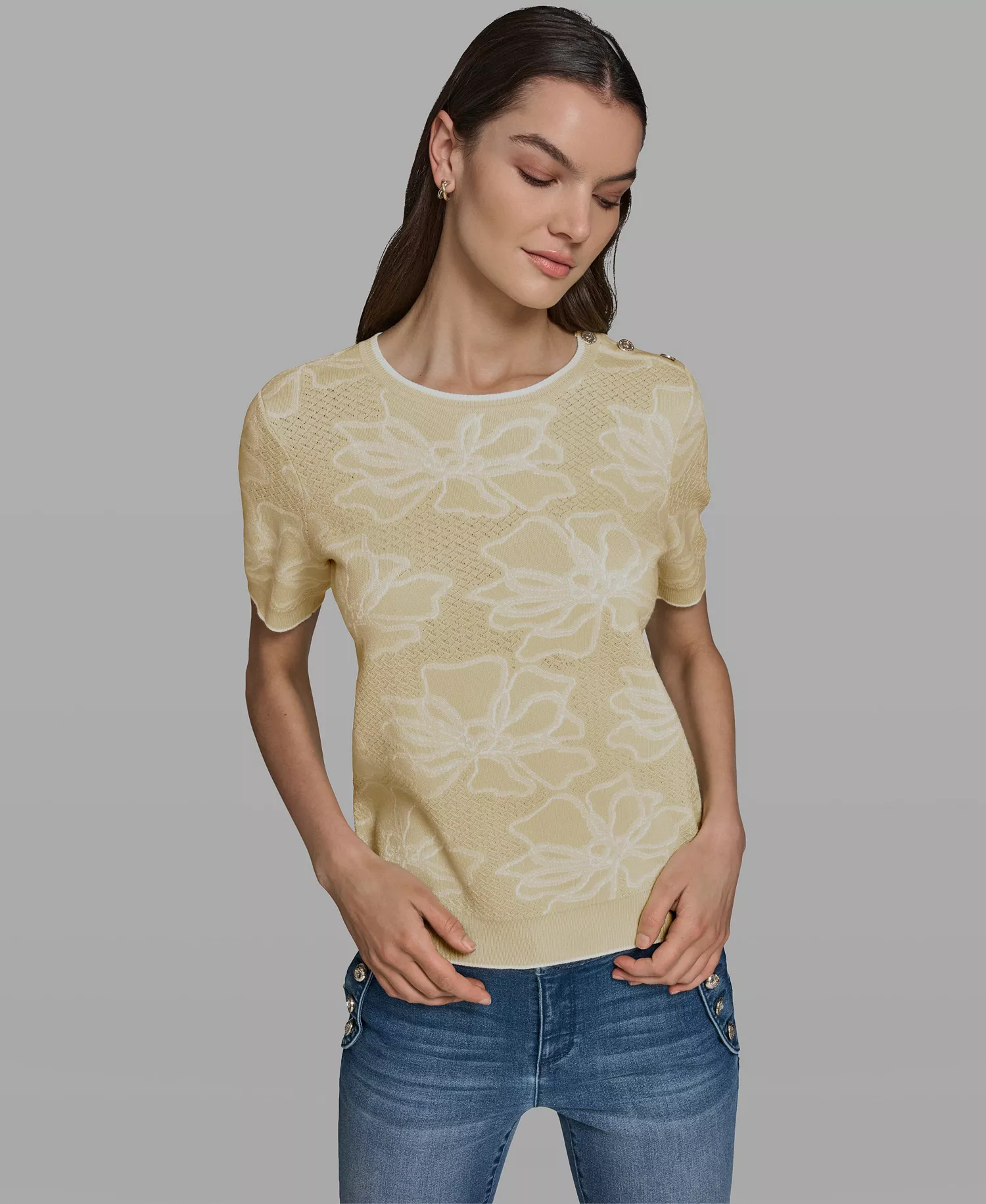 mni-12d609ebf622c9cd04beffaeadbadca5 Women's Flower Print Short-Sleeve Sweater — изображение 5