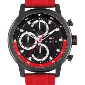 Men's Multifunction Red Silicone Strap Watch, 46mm