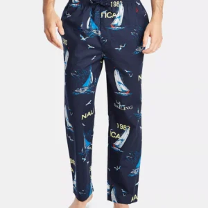 Men's Cotton Sailboat-Print Pajama Pants