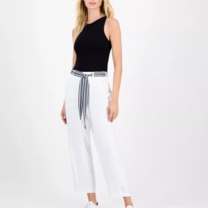 Nautica Women's Belted High Rise Straight-Leg Pants