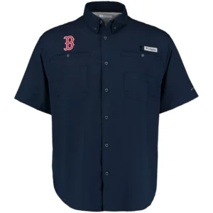 Men's Navy Boston Red Sox Tamiami Omni-Shade Button-Down Shirt