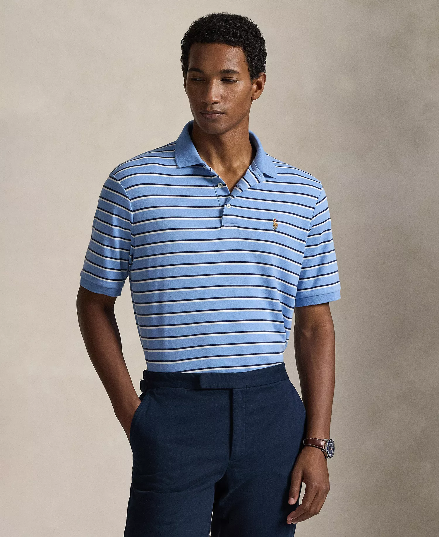 mni-14cf40f409c469edd5a2866259b81008 Men's Short-Sleeve Classic-Fit Striped Polo Shirt