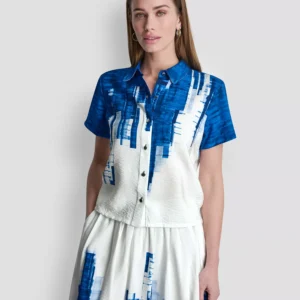 Women's Printed Short-Sleeve Camp Shirt