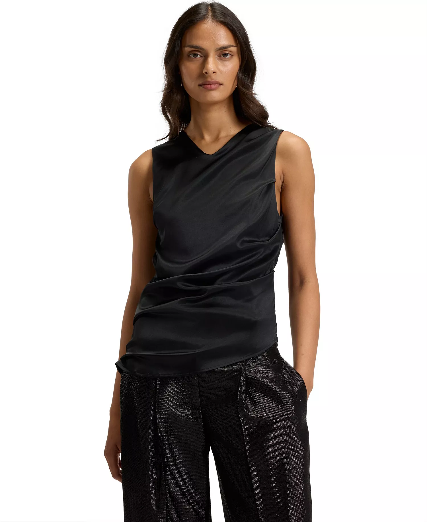 mni-15da17545d1533fb71b143894d01d323 BOSS by Women's Stretch-Silk Asymmetric-Hem Top
