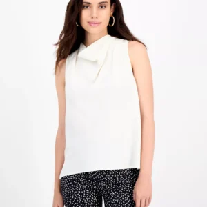 Petite Draped-Neck Sleeveless Top, Macy's Exclusive