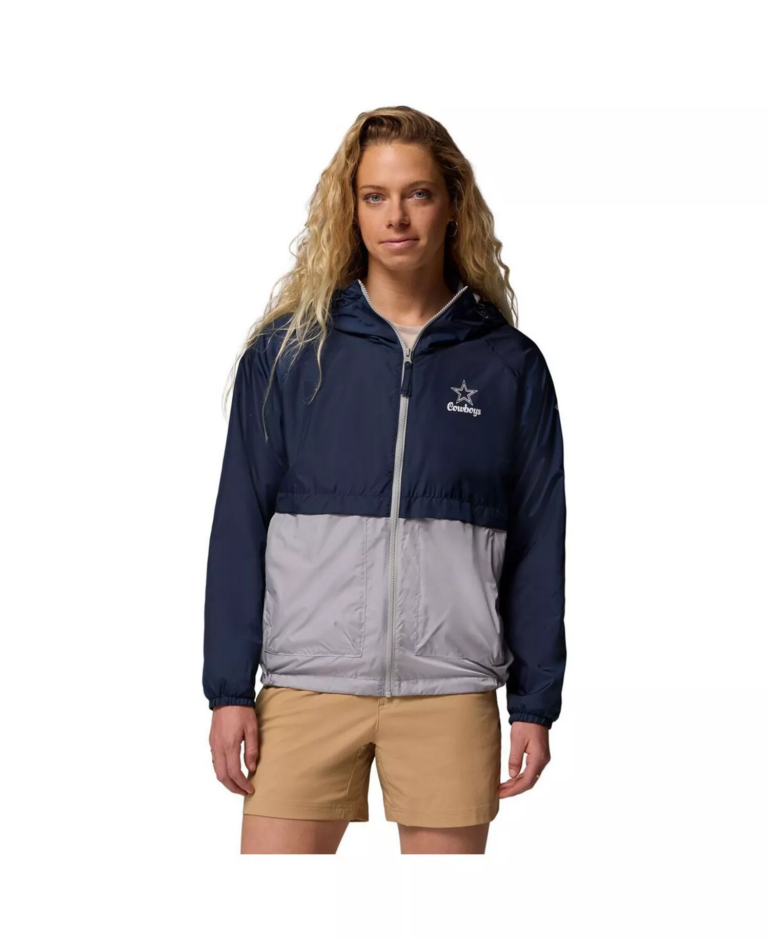 mni-1688c09a3079ac5950706ee177cc7d45 Women's Navy/Gray Dallas Cowboys Spire Hoodie Windbreaker Jacket